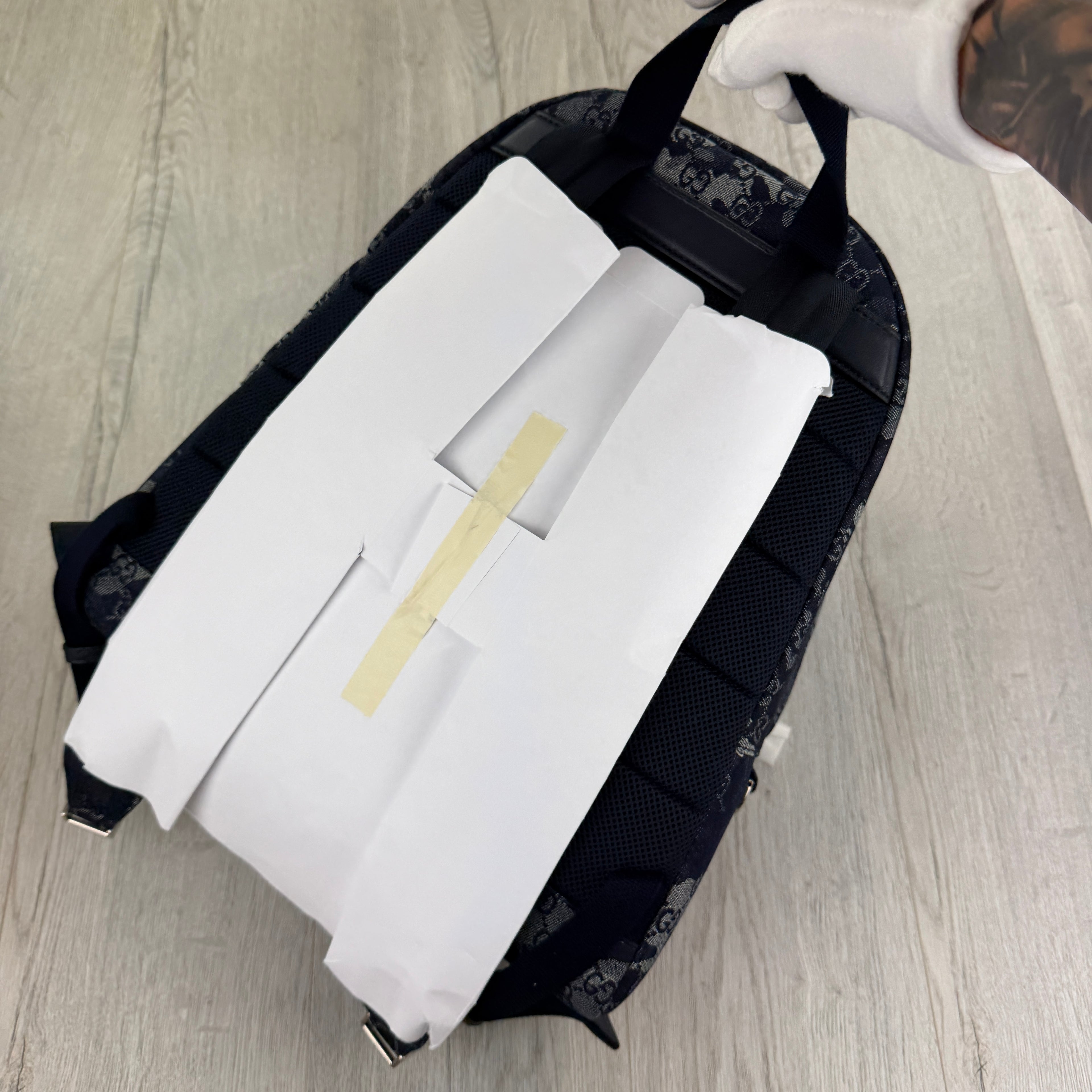 Gucci Men’s Monogram Camo Denim Jumbo GG Backpack