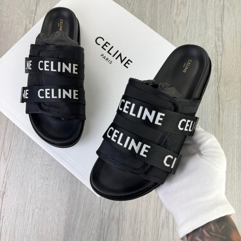 Celine Men’s Black Logo Sandals - Uk 11