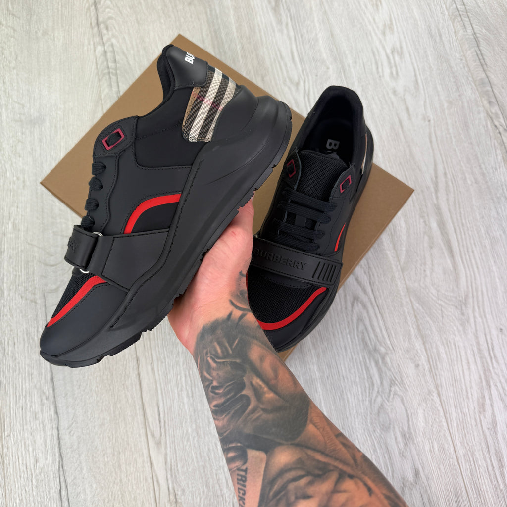 Burberry Men’s Black & Red Ramsey Check Trainers