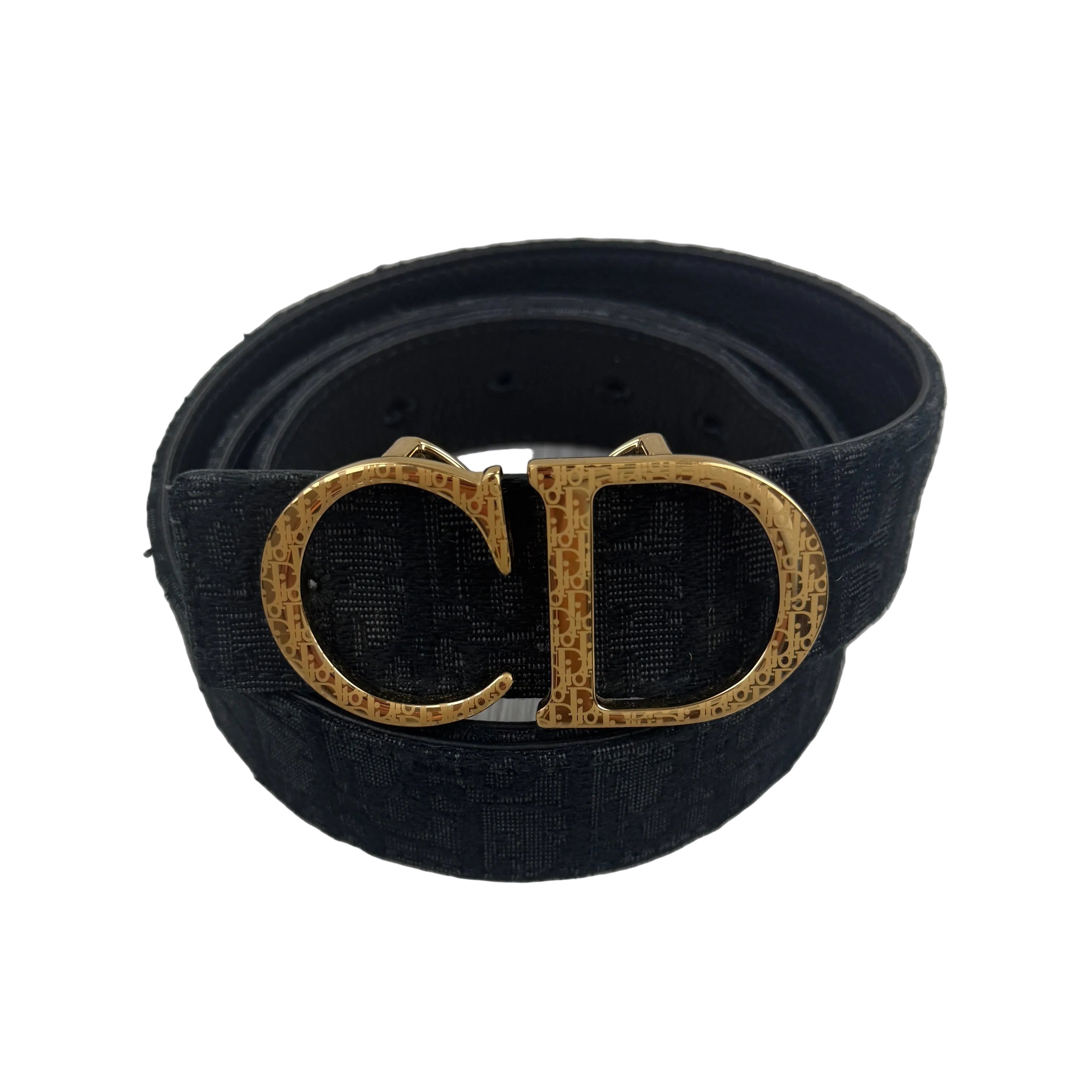 Dior Men’s Oblique Belt With Gold CD Buckle - 95 (Uk 30 -34)