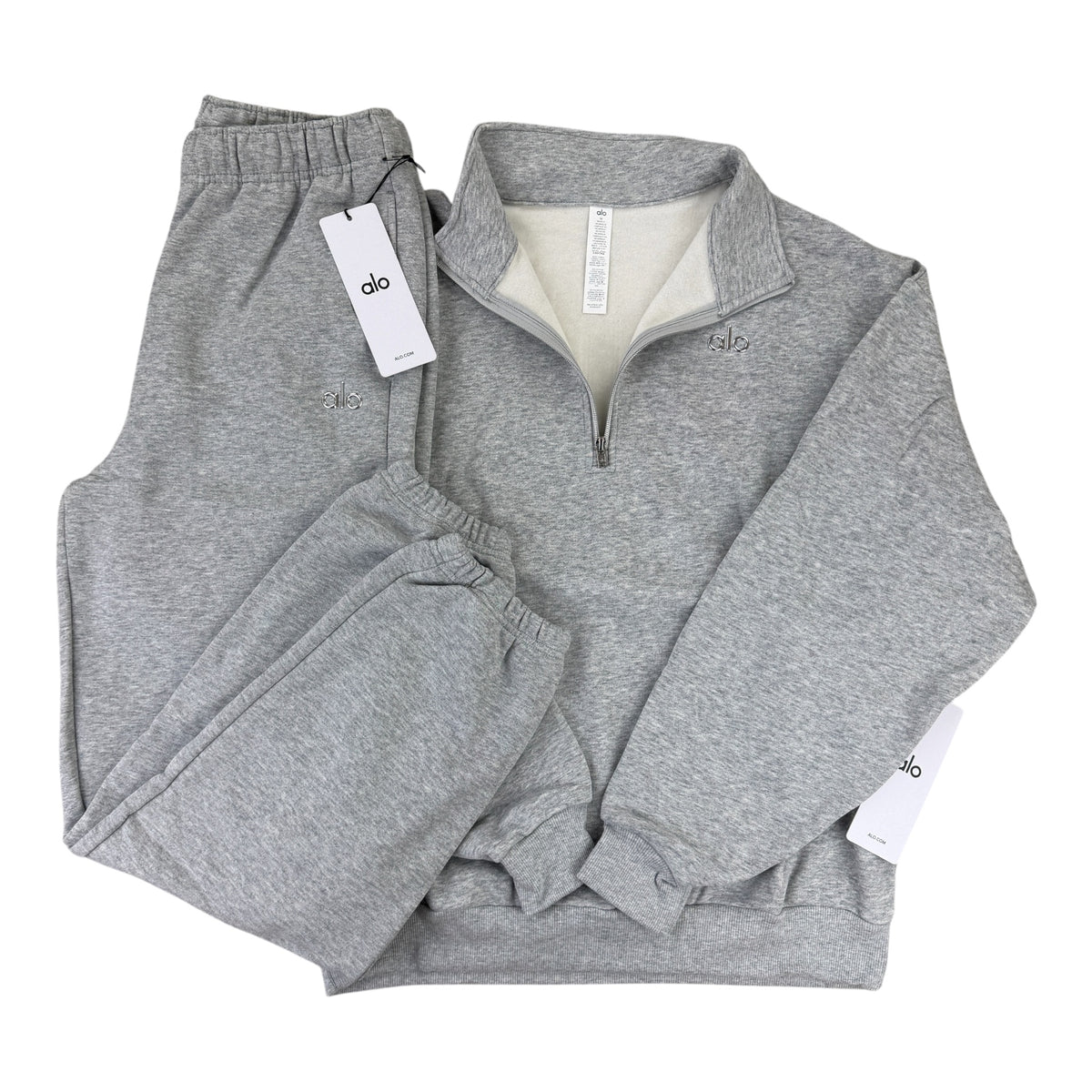 Alo Men’s Grey Full 1/4 Zip & Cuffed Bottoms Tracksuit
