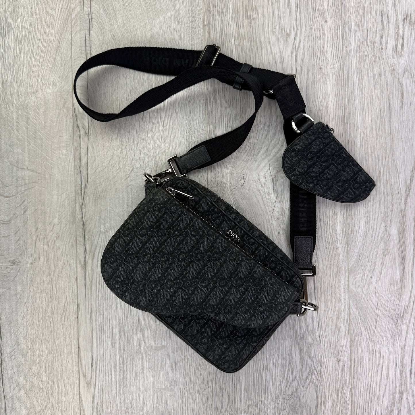 Dior Men’s Black Oblique Trio Saddle Bag