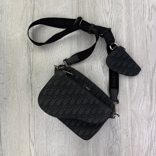 Dior Men’s Black Oblique Trio Saddle Bag