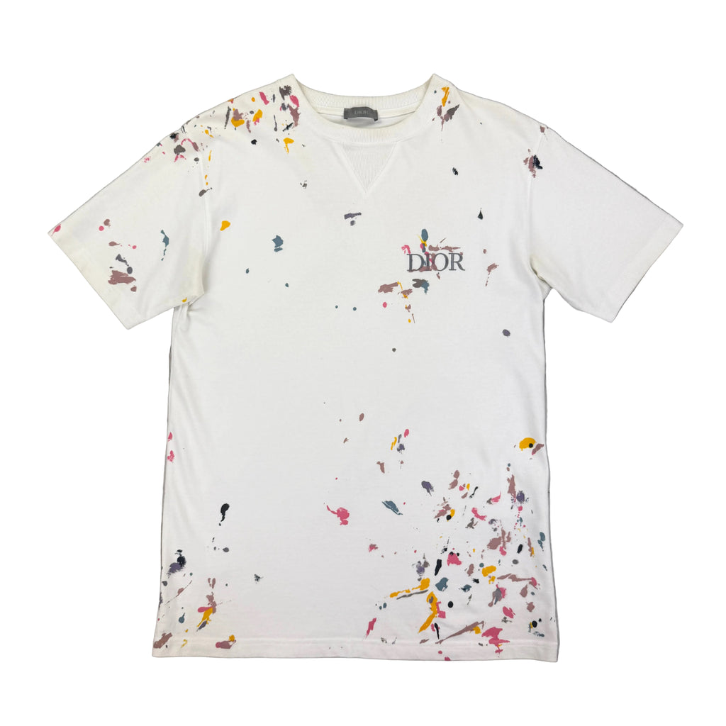 Dior Men’s White Paint Splattered T Shirt - Small