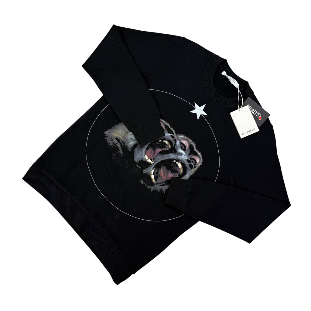 Givenchy Men’s Monkey Brothers Logo Black Crewneck Jumper