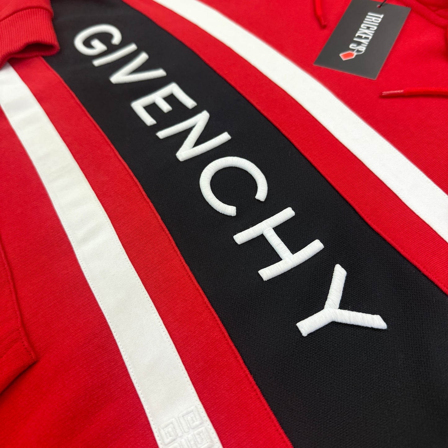 Givenchy Men’s Red Cotton Pullover Hoodie With Contrasting Stripes - Large