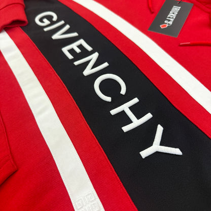 Givenchy Men’s Red Cotton Pullover Hoodie With Contrasting Stripes - Large