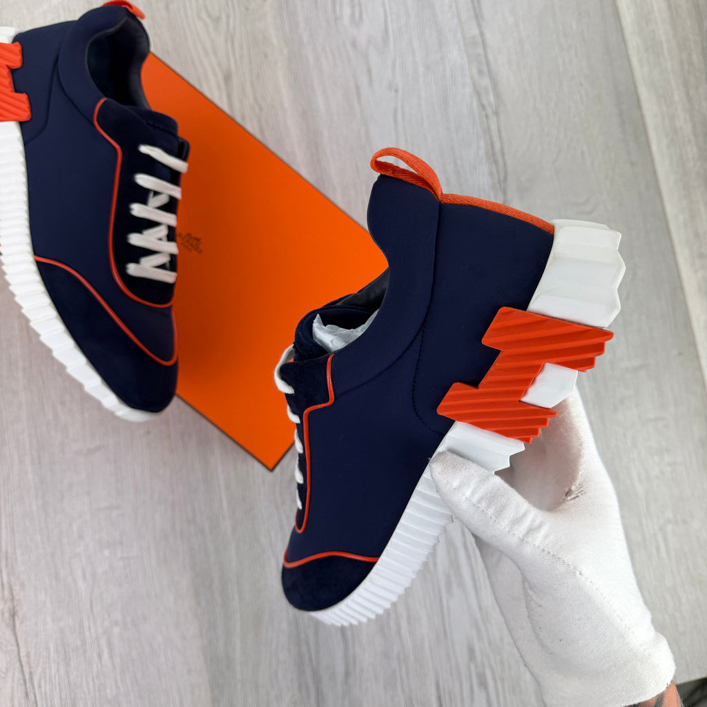 Hermes Men’s Navy Orange Bouncing Sneakers - 45 (Fit Uk 11)