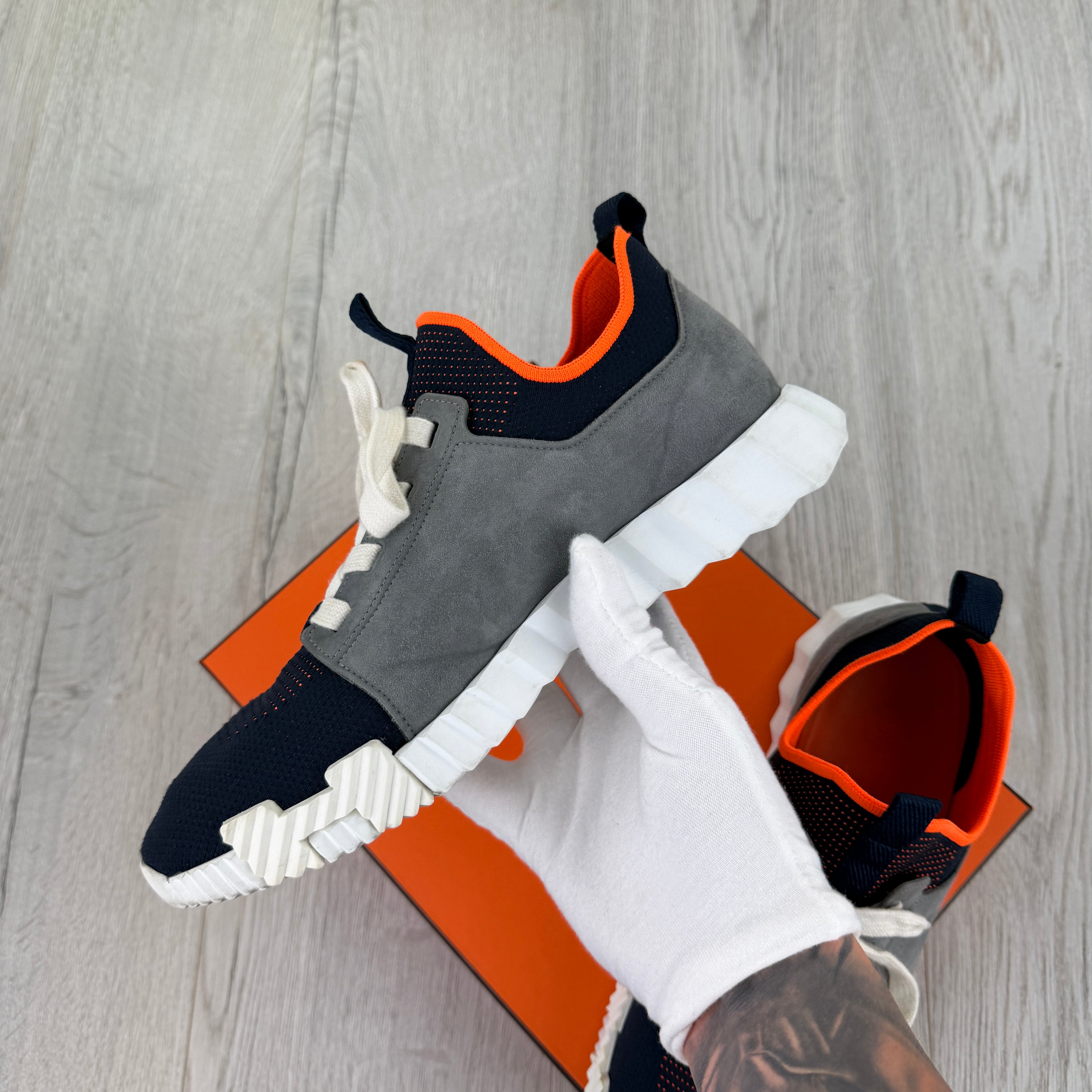Hermes Men’s Navy & Orange Bouncing Sneakers - 41 (Fit Uk 7)