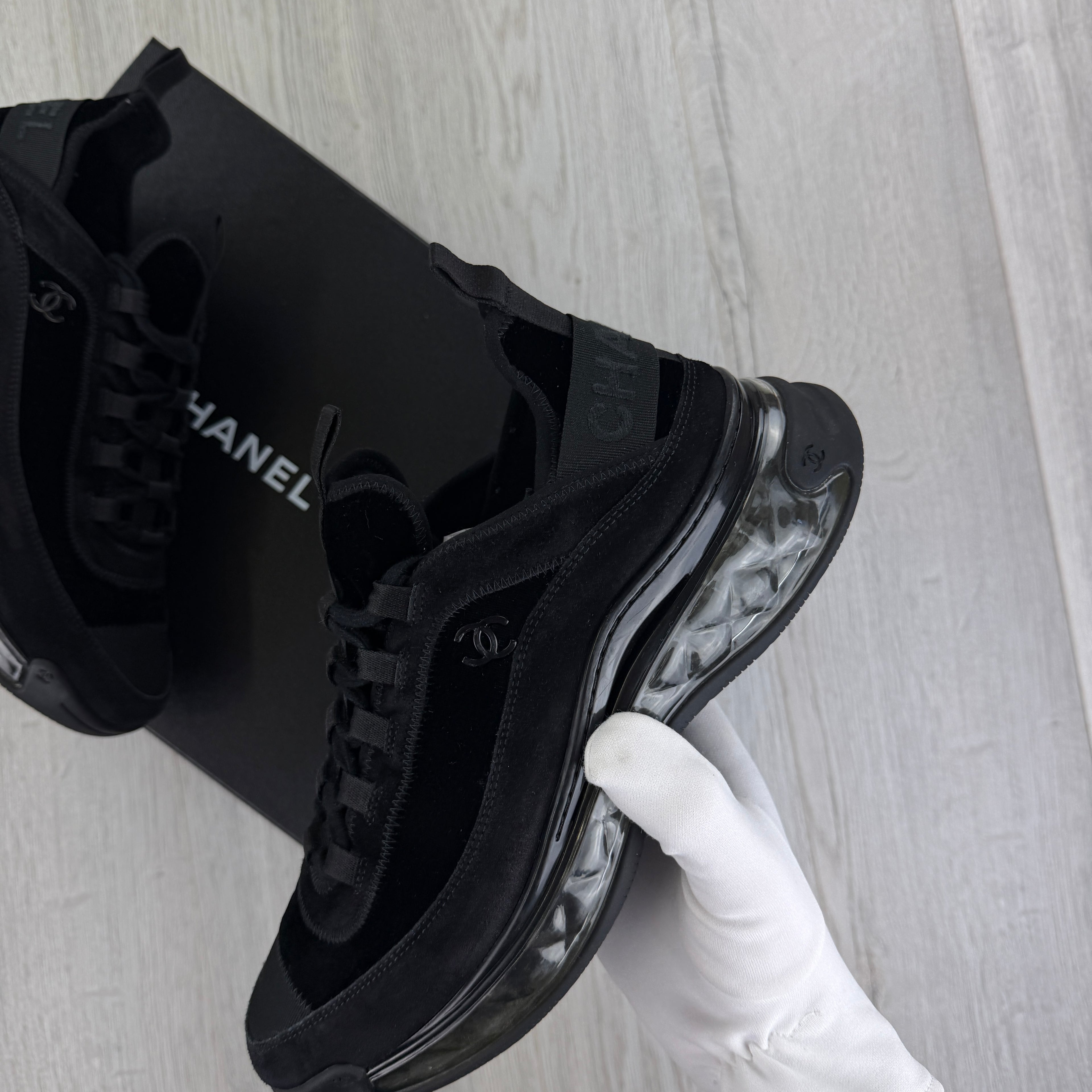 Chanel Men’s Triple Black Sock CC Runners - Uk 9