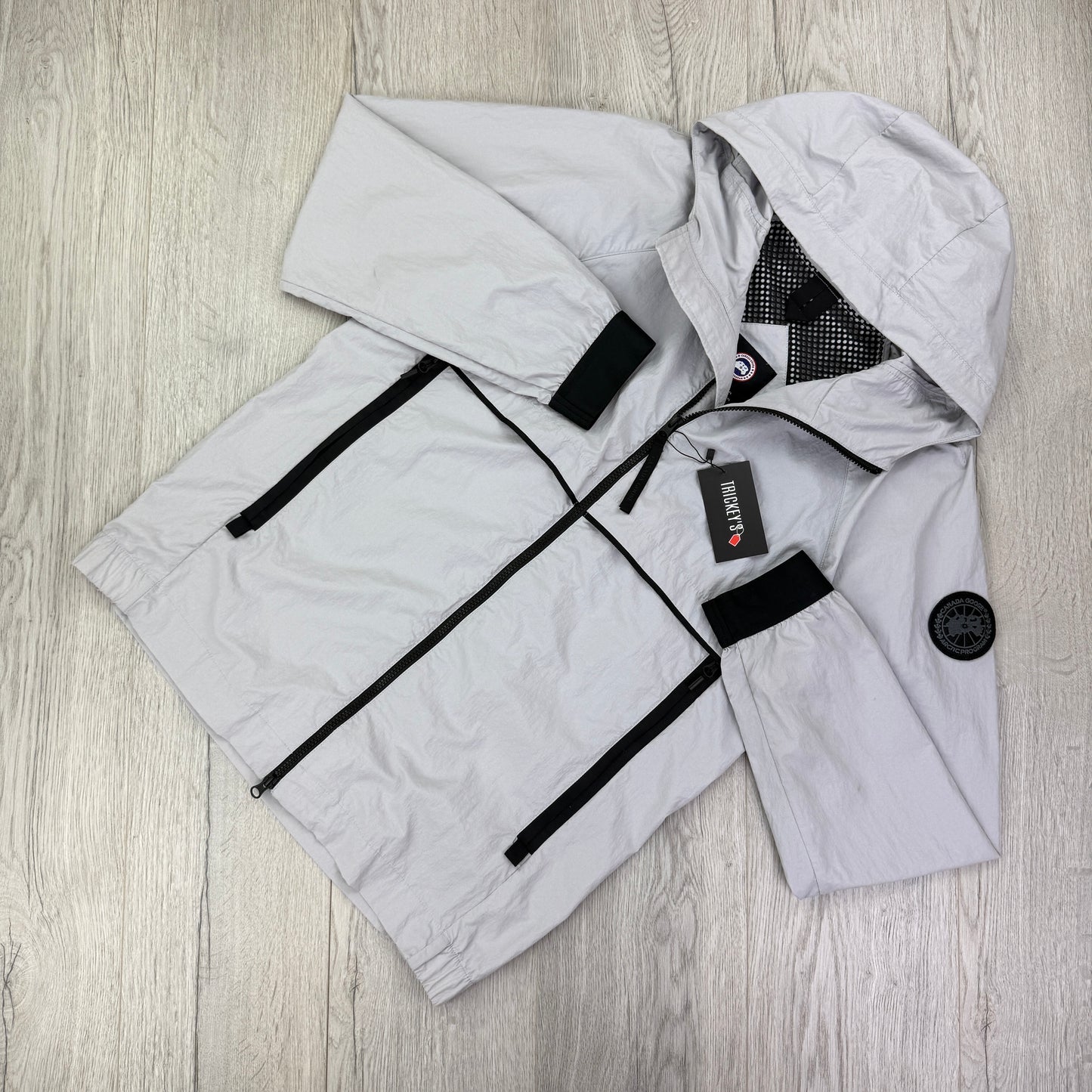 Canada Goose Men’s Light Grey Black Badge Windbreaker Jacket - Medium