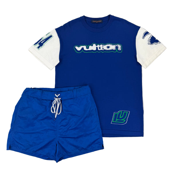 Louis Vuitton Men’s Knit Blue T-shirt & Swim Shorts Set - Medium