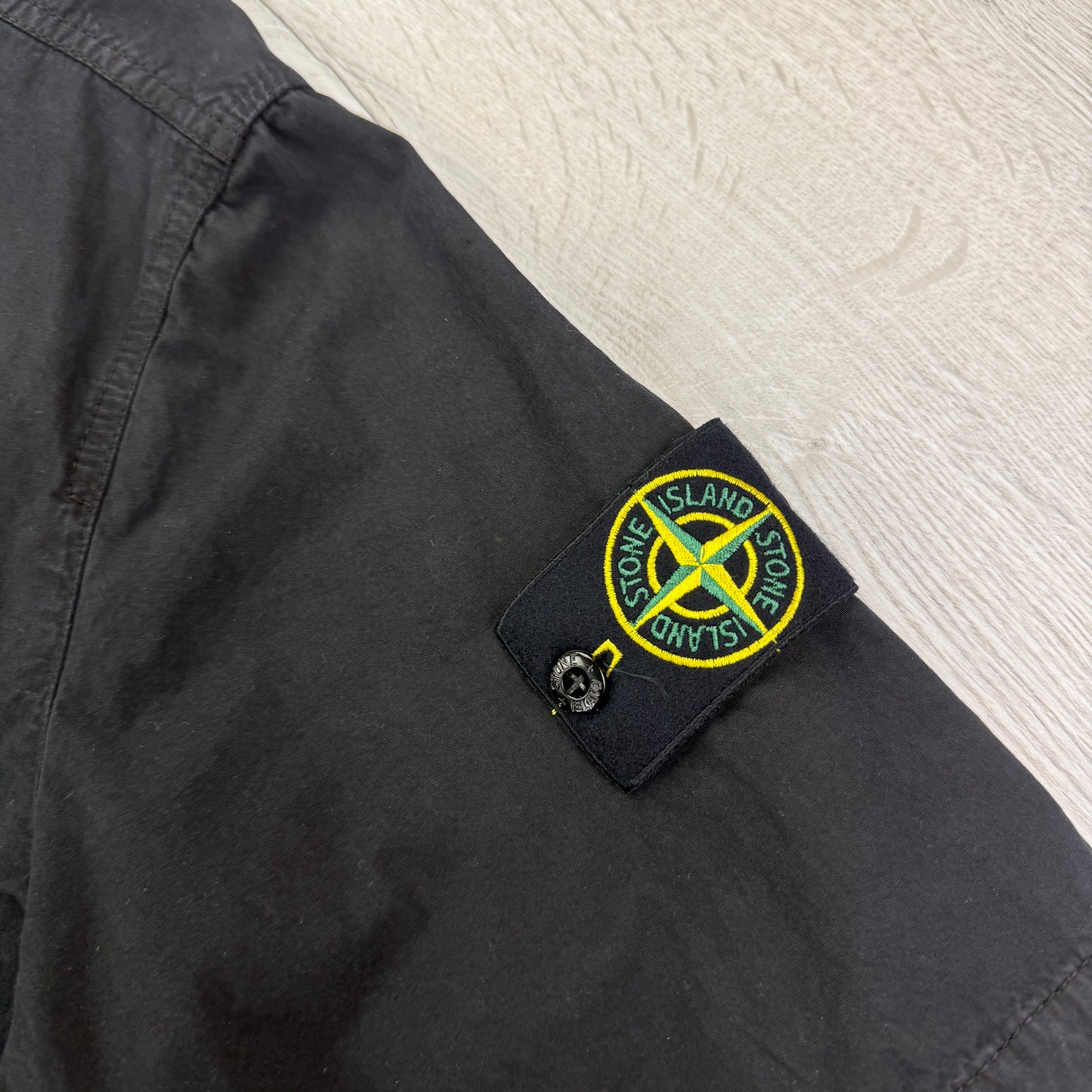 Stone Island Men’s Black Button Up Short Sleeve Shirt With Badge - Medium