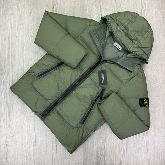 Stone Island Men’s Green Crinkle Reps Nylon Down Jacket - Large