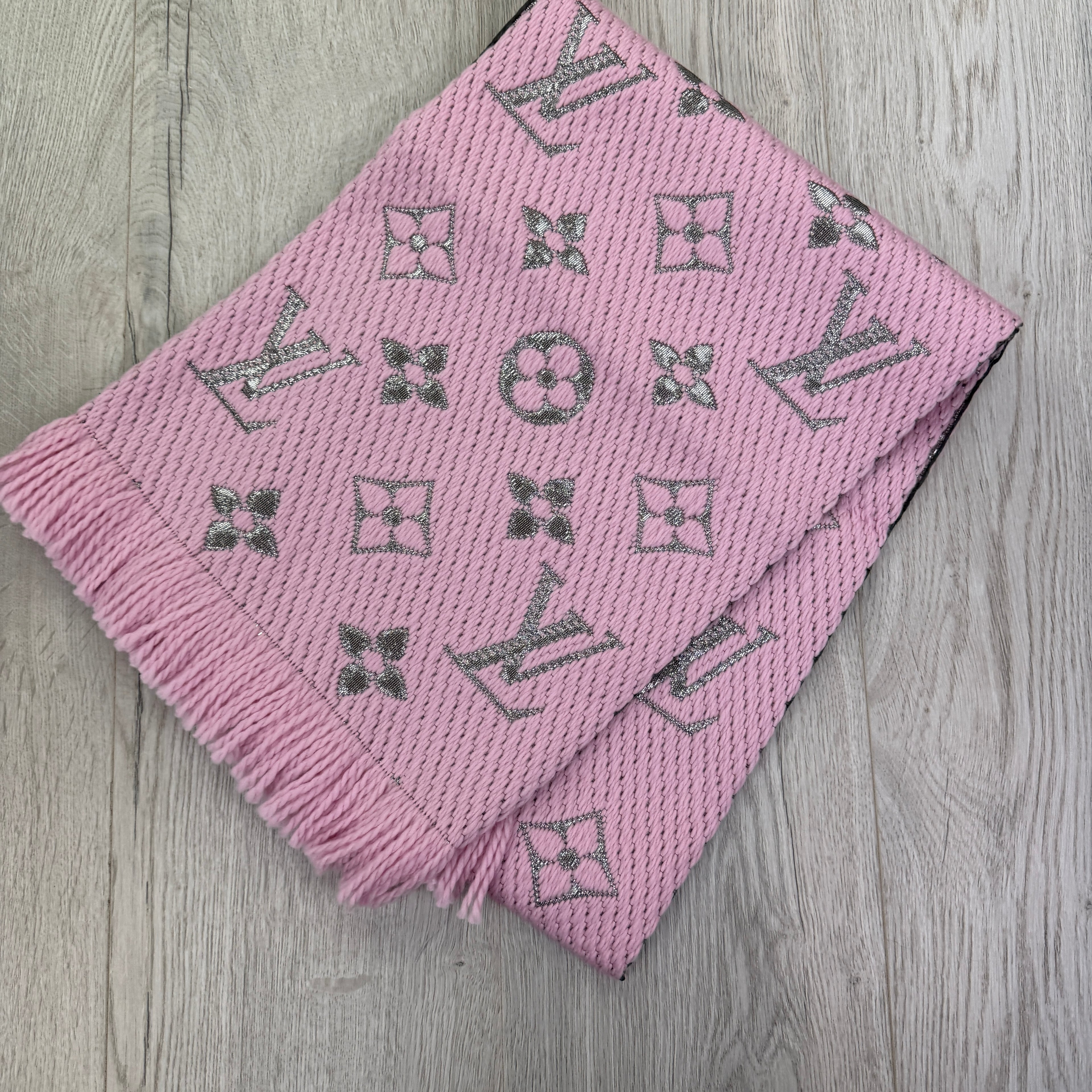 Louis Vuitton Pink / Silver Wool & Silk Monogram Scarf