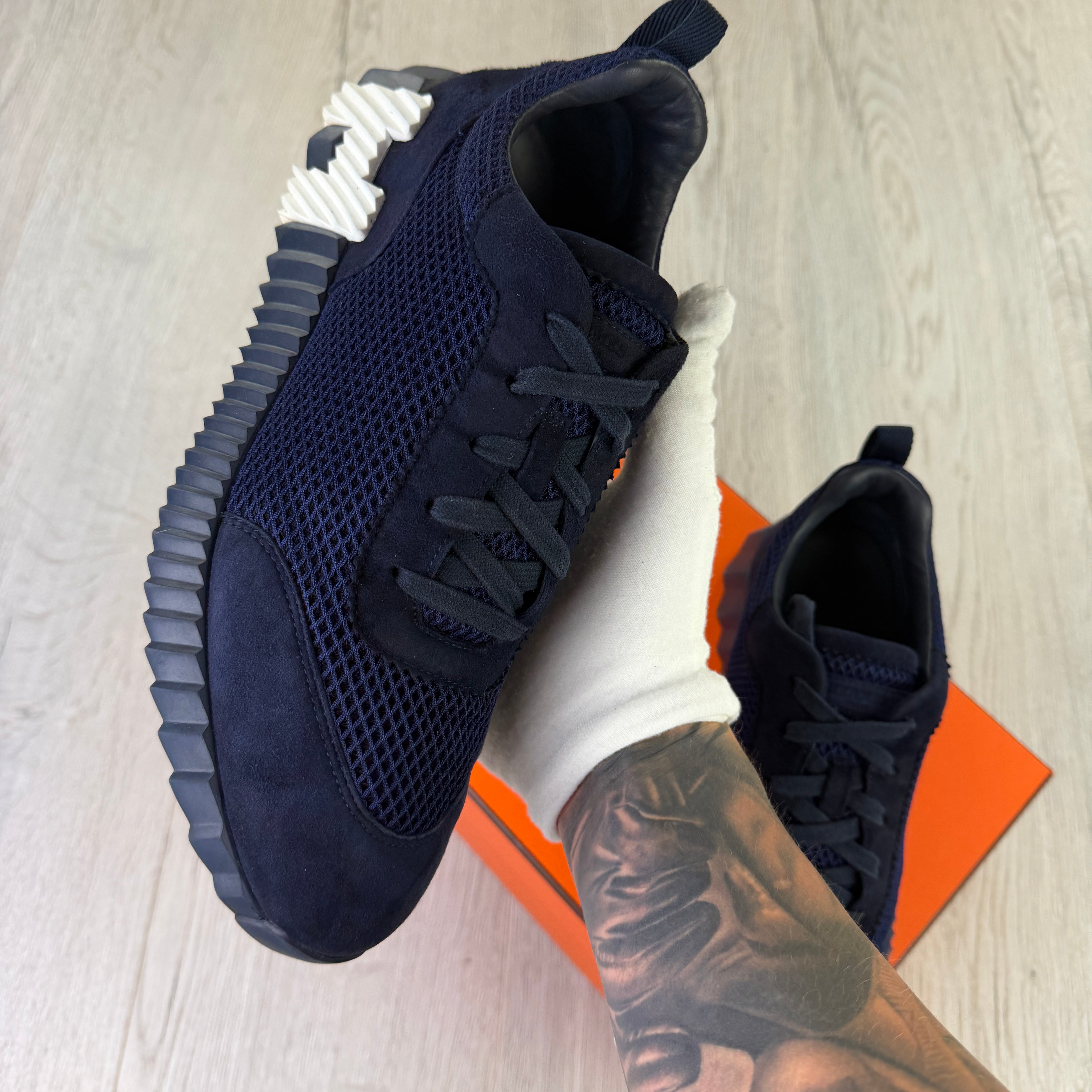 Hermes Men’s Navy Bouncing Sneakers - Uk 8