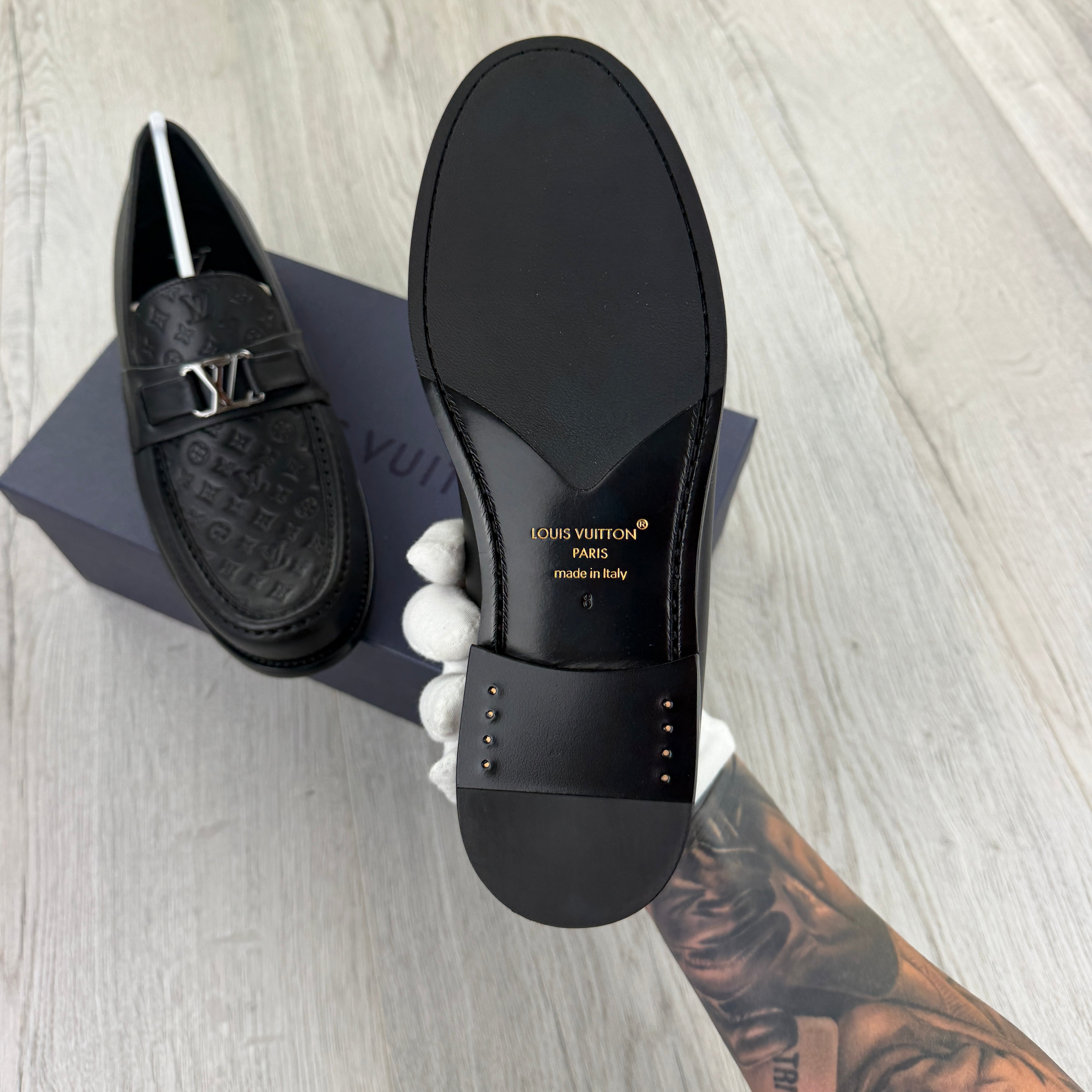 Louis Vuitton Mens Black Major Monogram Loafers
