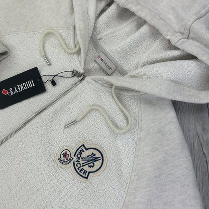Moncler Men’s Double Badge Zip-up Light Grey Cotton & Shearing Hoodie - XL Slim
