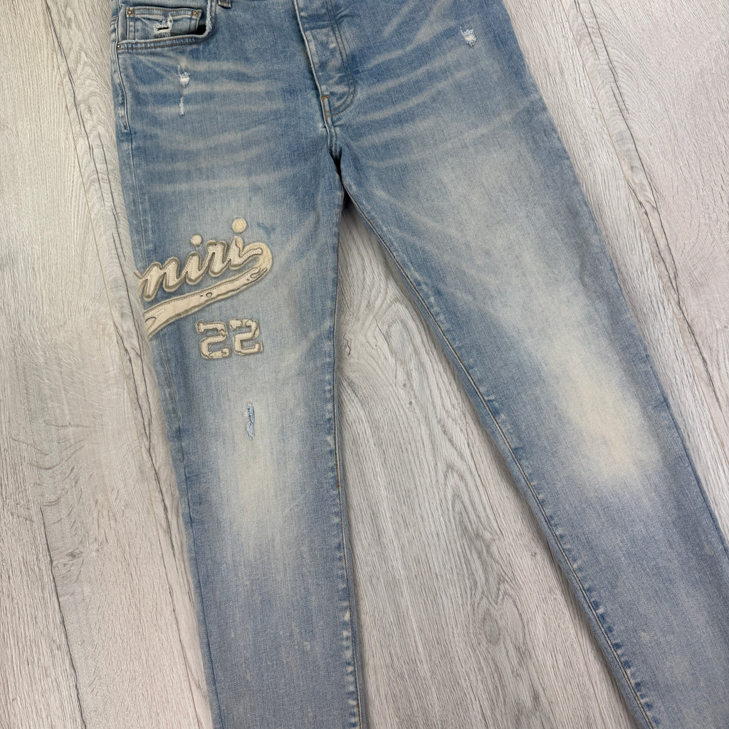 Amiri Men’s Blue Denim Jeans With Side Logo - 34 Slim