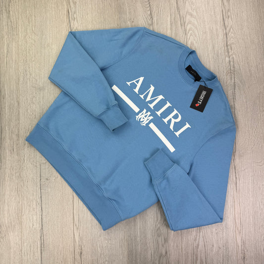 Amiri Men’s Blue Crewneck Jumper Bar Logo - Small