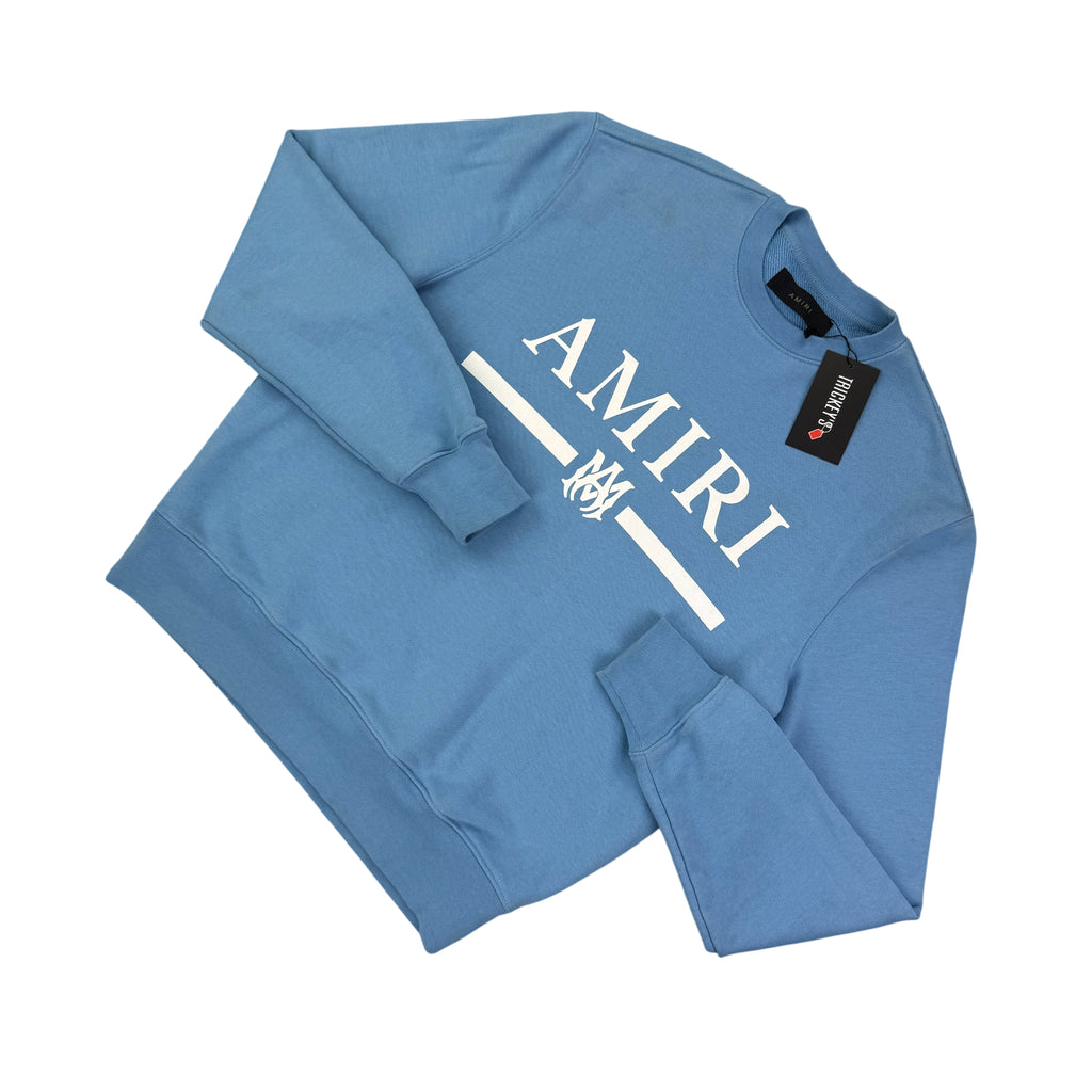 Amiri Men’s Blue Crewneck Jumper Bar Logo - Small