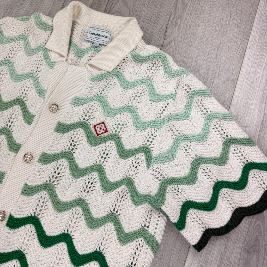 Casablanca Men’s Tennis Stripe Crochet Short Sleeve Shirt & Shorts Set - XL