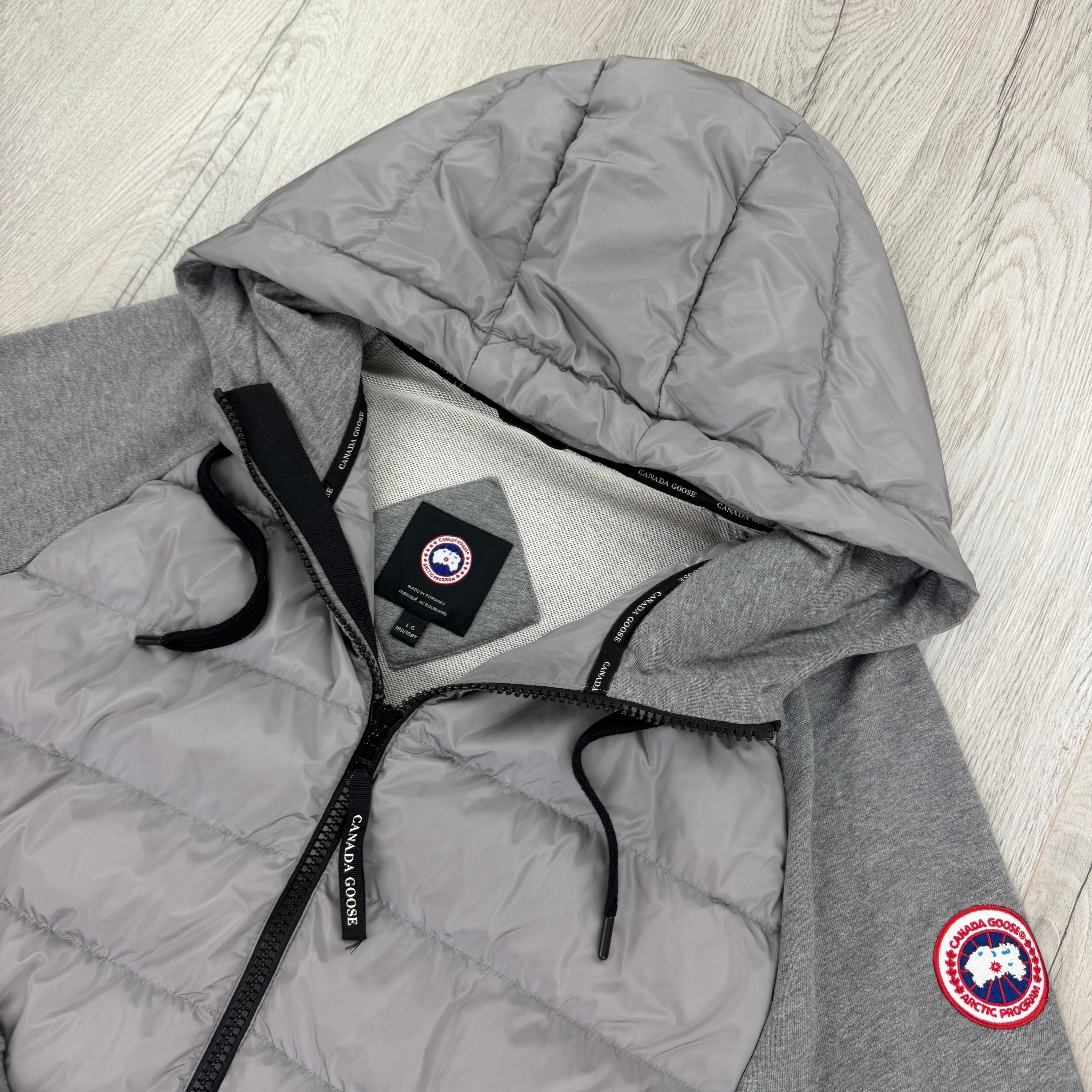 Canada Goose Men’s Grey Zip-up Padded Hoodie - Large