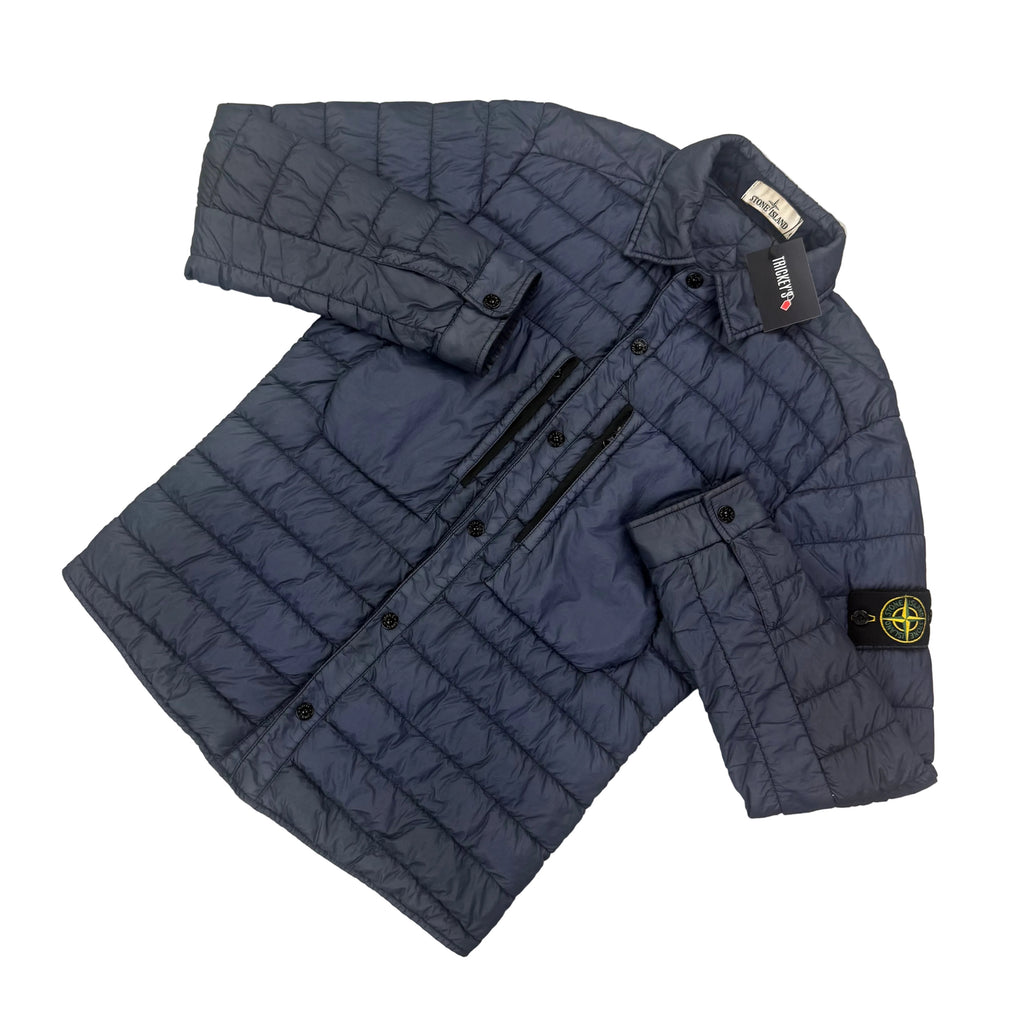 Stone Island Men’s Zip-up Padded Blue Overshirt - Medium