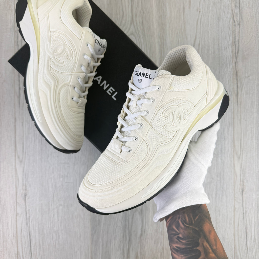 Chanel Men’s White CC Runners - Uk 11