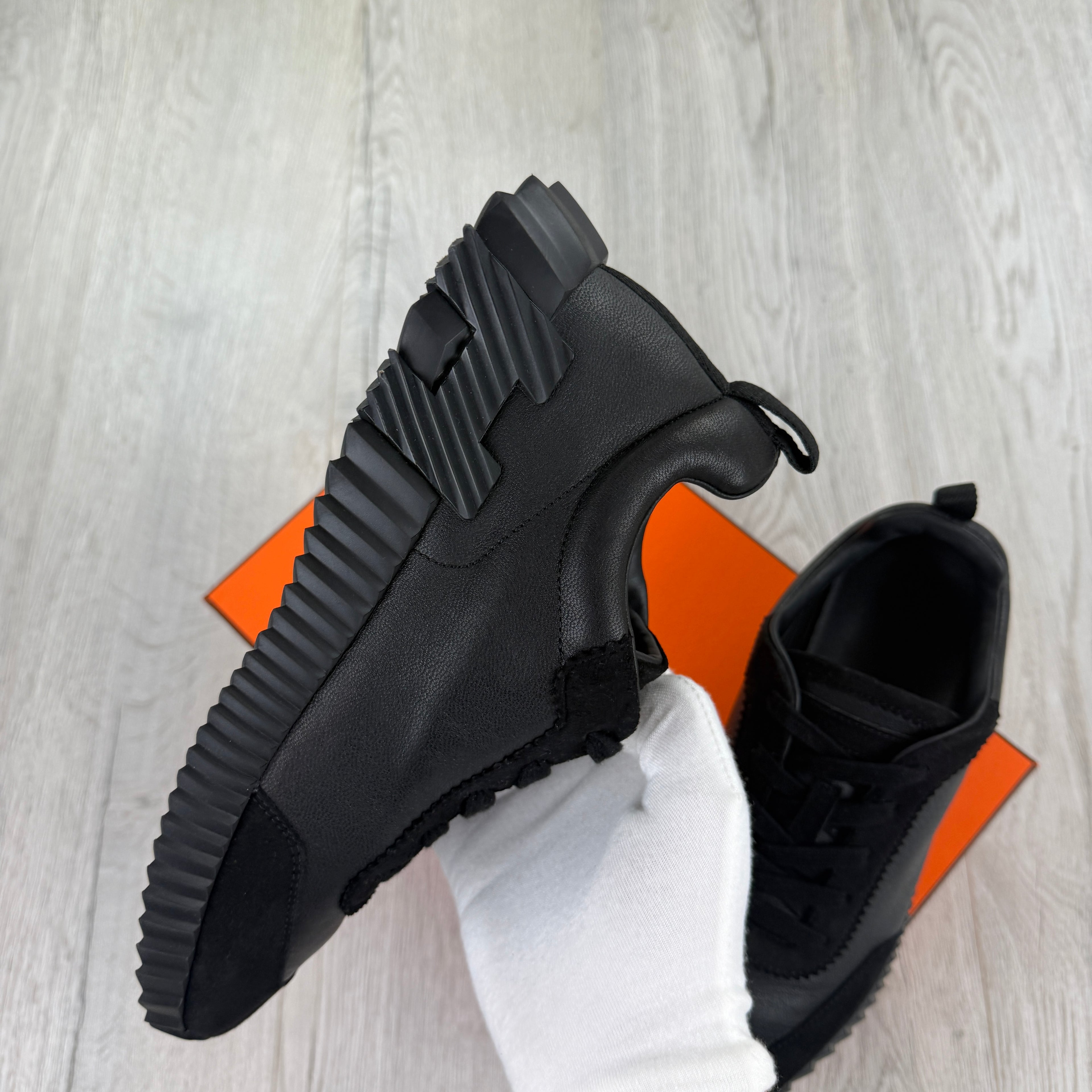 Hermes Men’s All Black Suede Bouncing Sneakers - 42.5 Fit Uk 8.5)