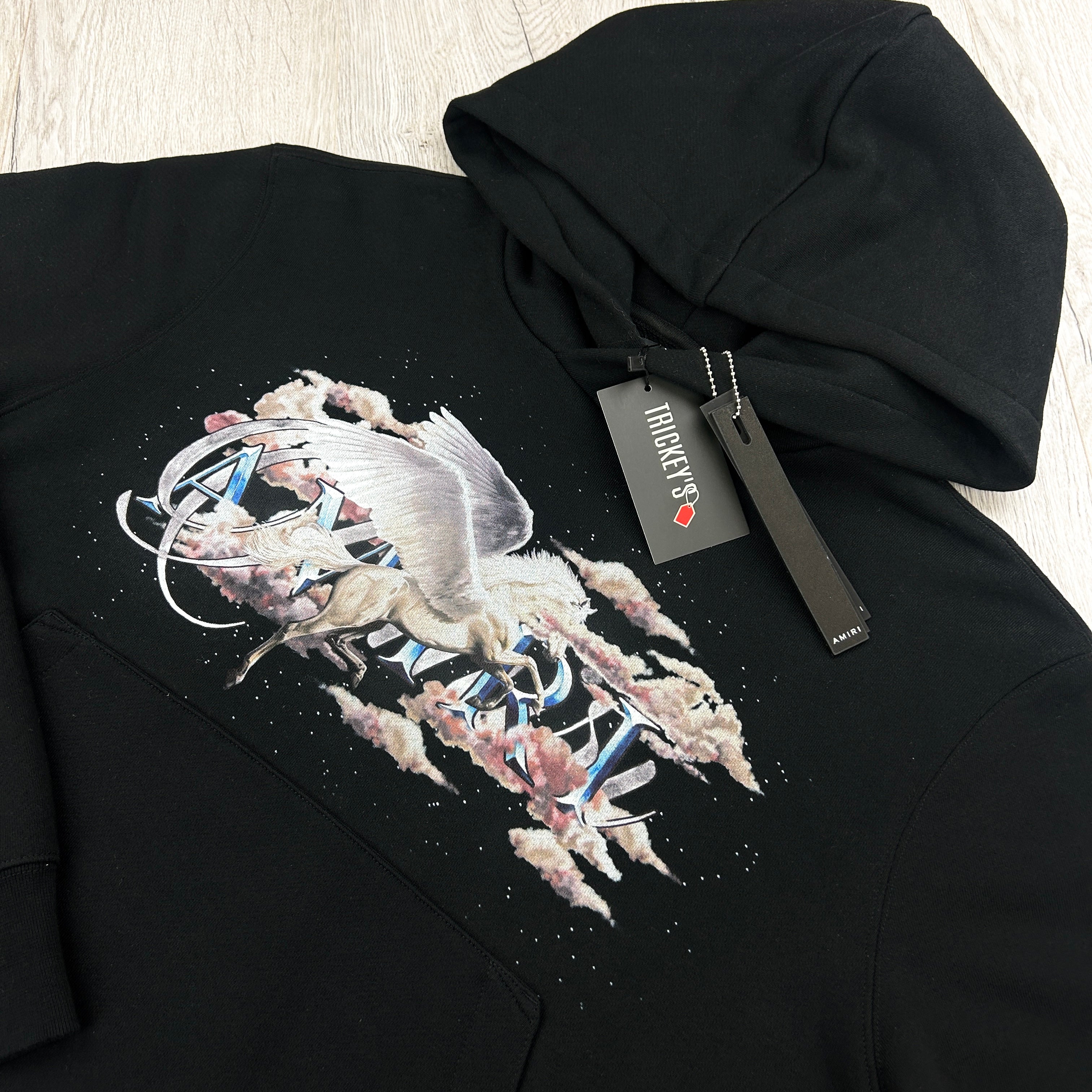 Amiri Men’s Pegasus Script Logo Black Pullover Hoodie