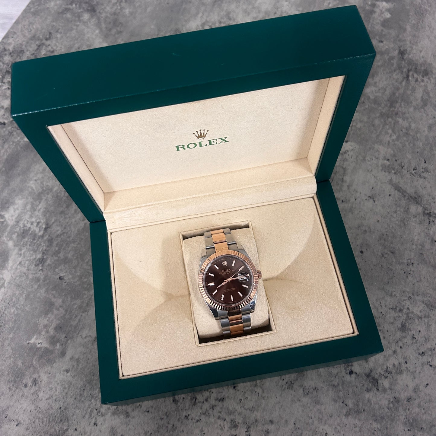 Rolex Men’s Datejust Steel & Rose Watch (Chocolate Face) - 2020