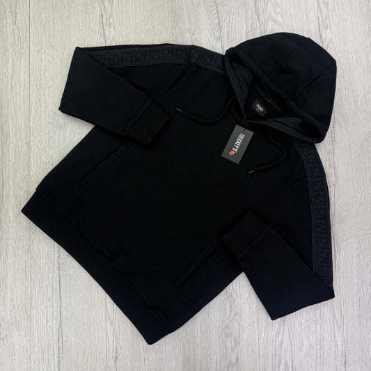 Fendi Men’s Black Pullover Hoodie FF Logo Down Sleeve - Medium