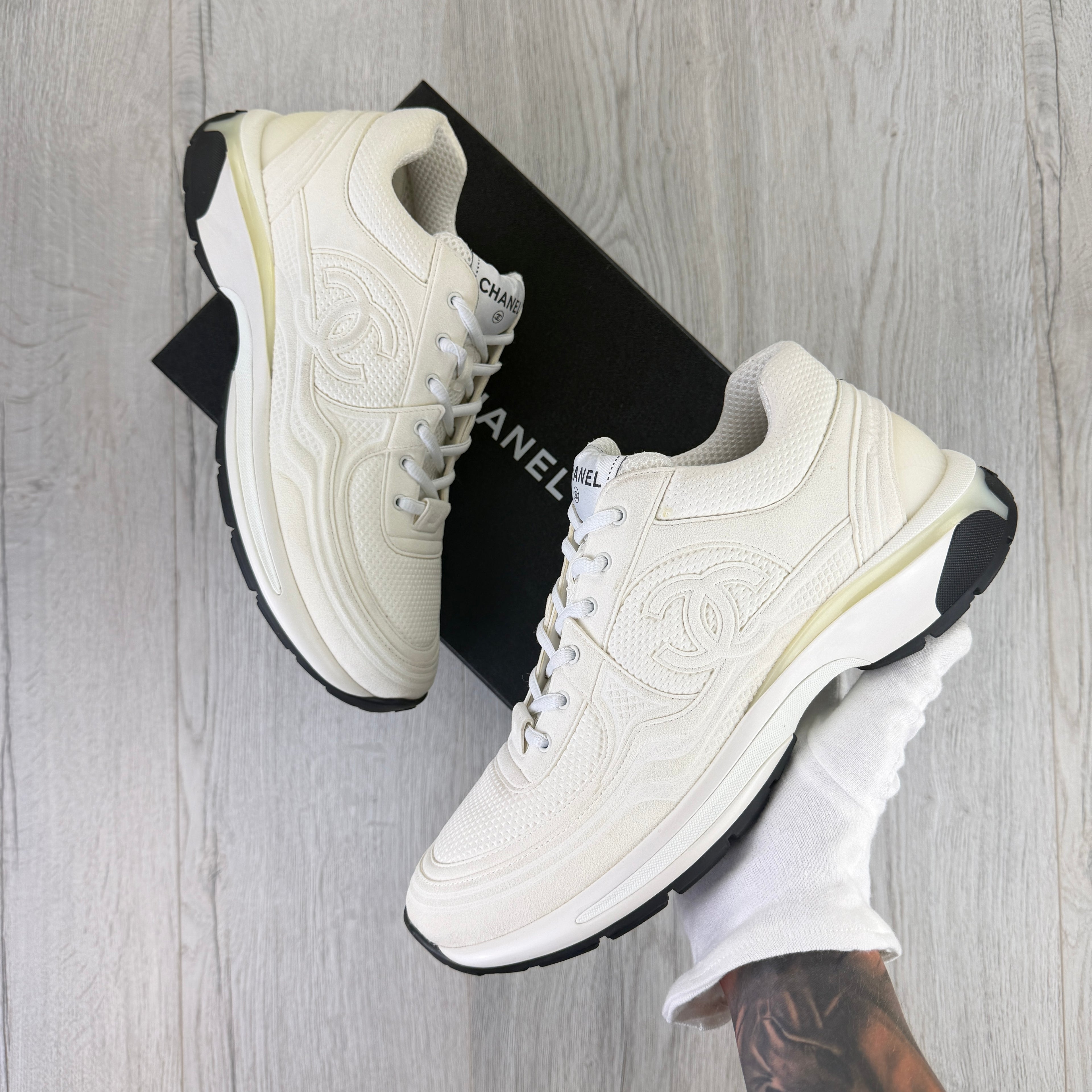 Chanel Men’s White CC Runners - Uk 11