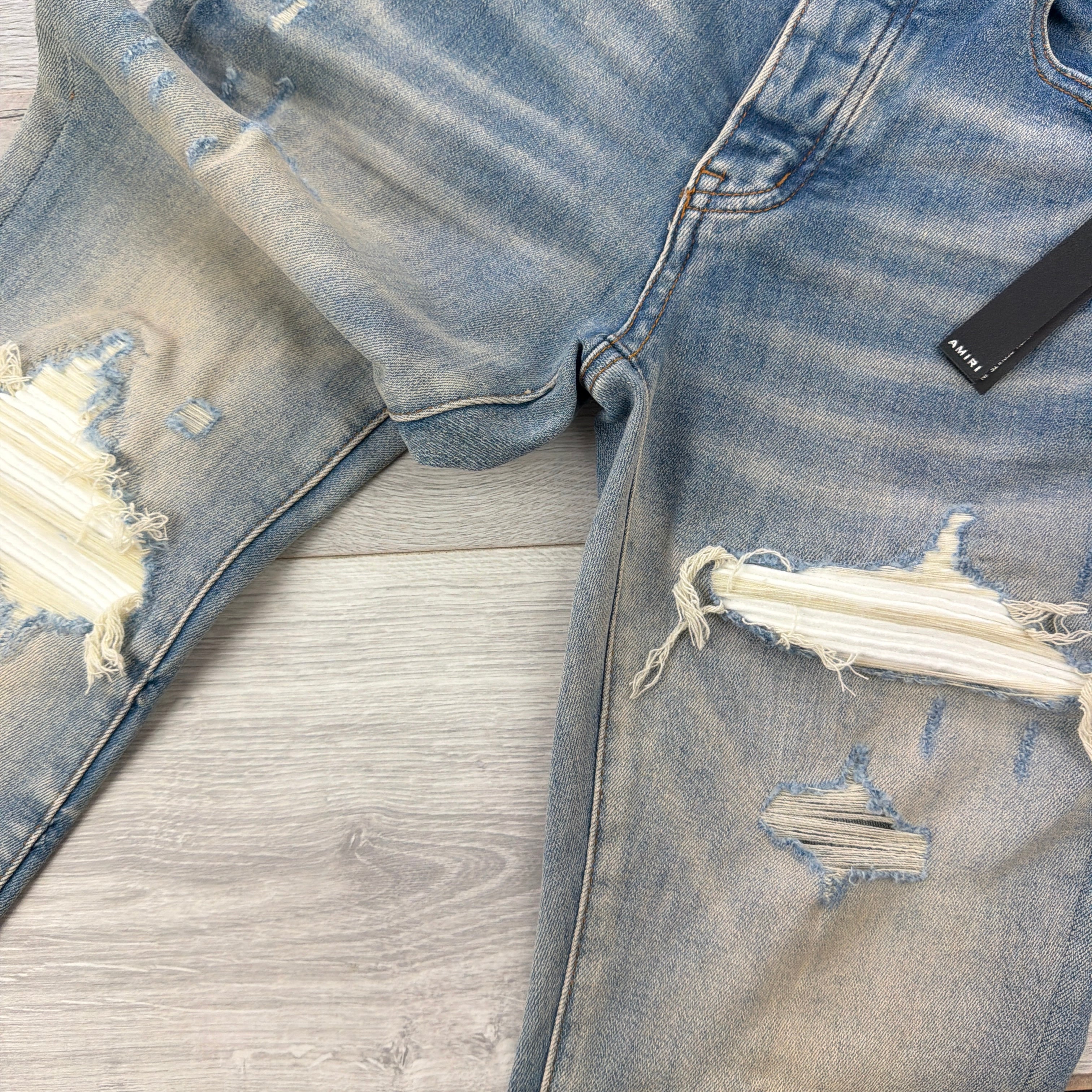 Amiri Men’s Blue MX1 Distressed Ripped Jeans - Uk 30