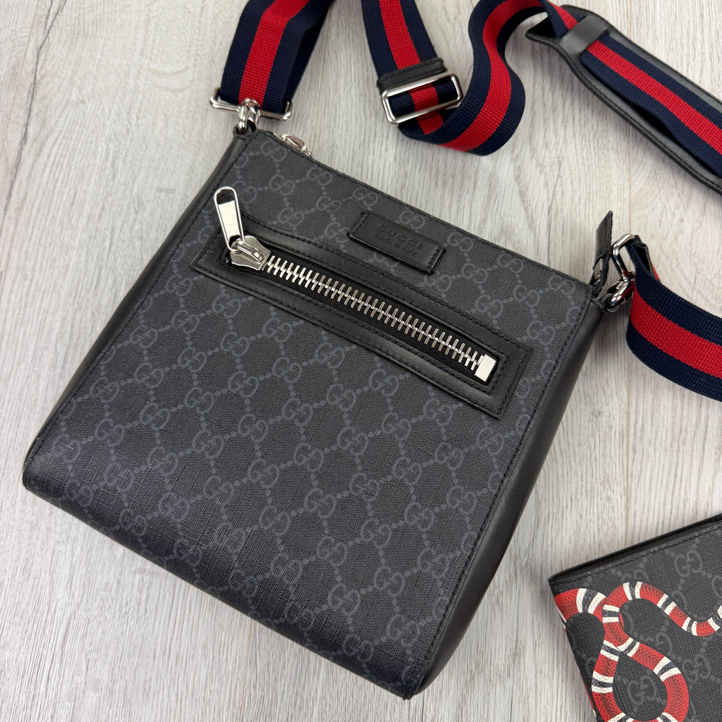 Gucci Messenger Men’s GG Black Small Side Bag & Snake Wallet