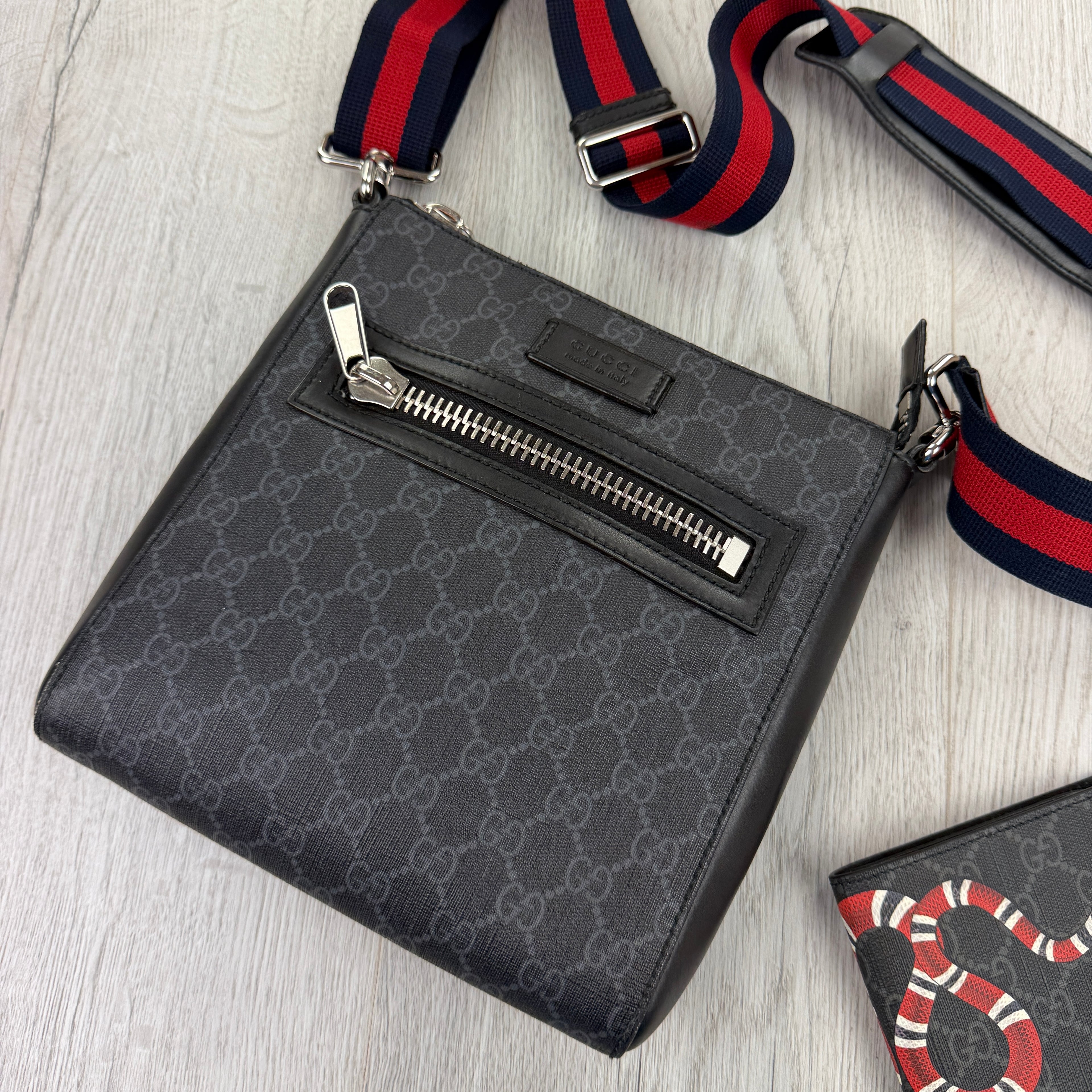 Gucci Messenger Men’s GG Black Small Side Bag & Snake Wallet