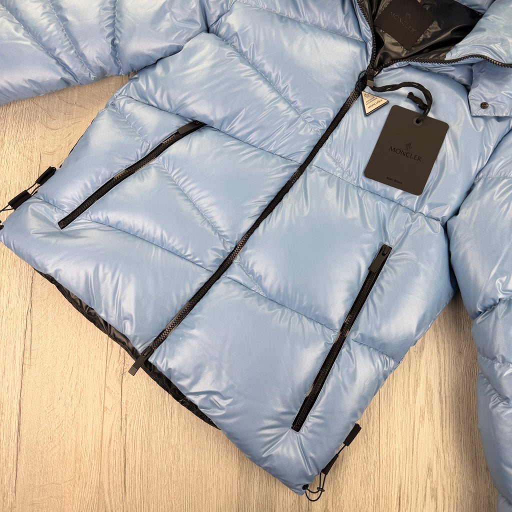 Moncler Men’s Yonne Baby Blue Black Badge Zip-up Down Jacket