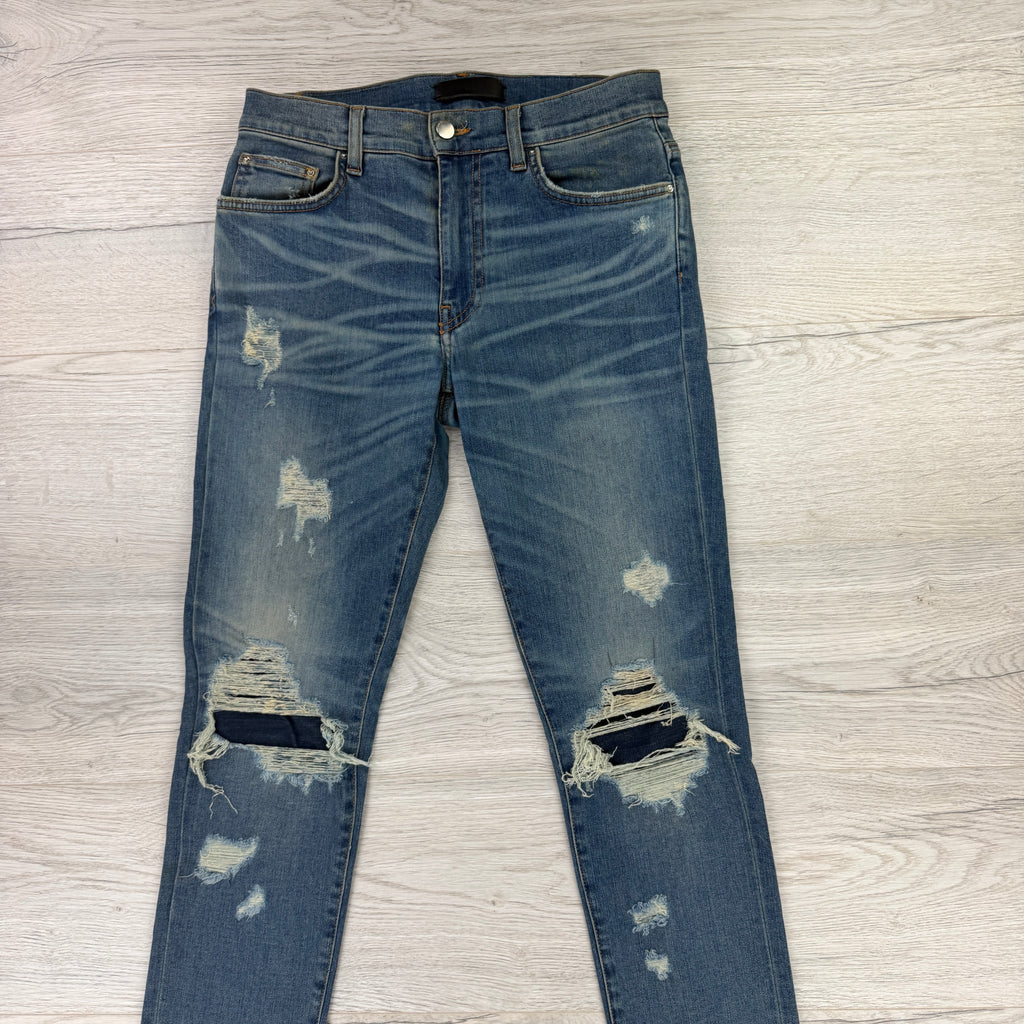 Amiri Men’s Blue MX1 Distressed Ripped Jeans - Uk 30
