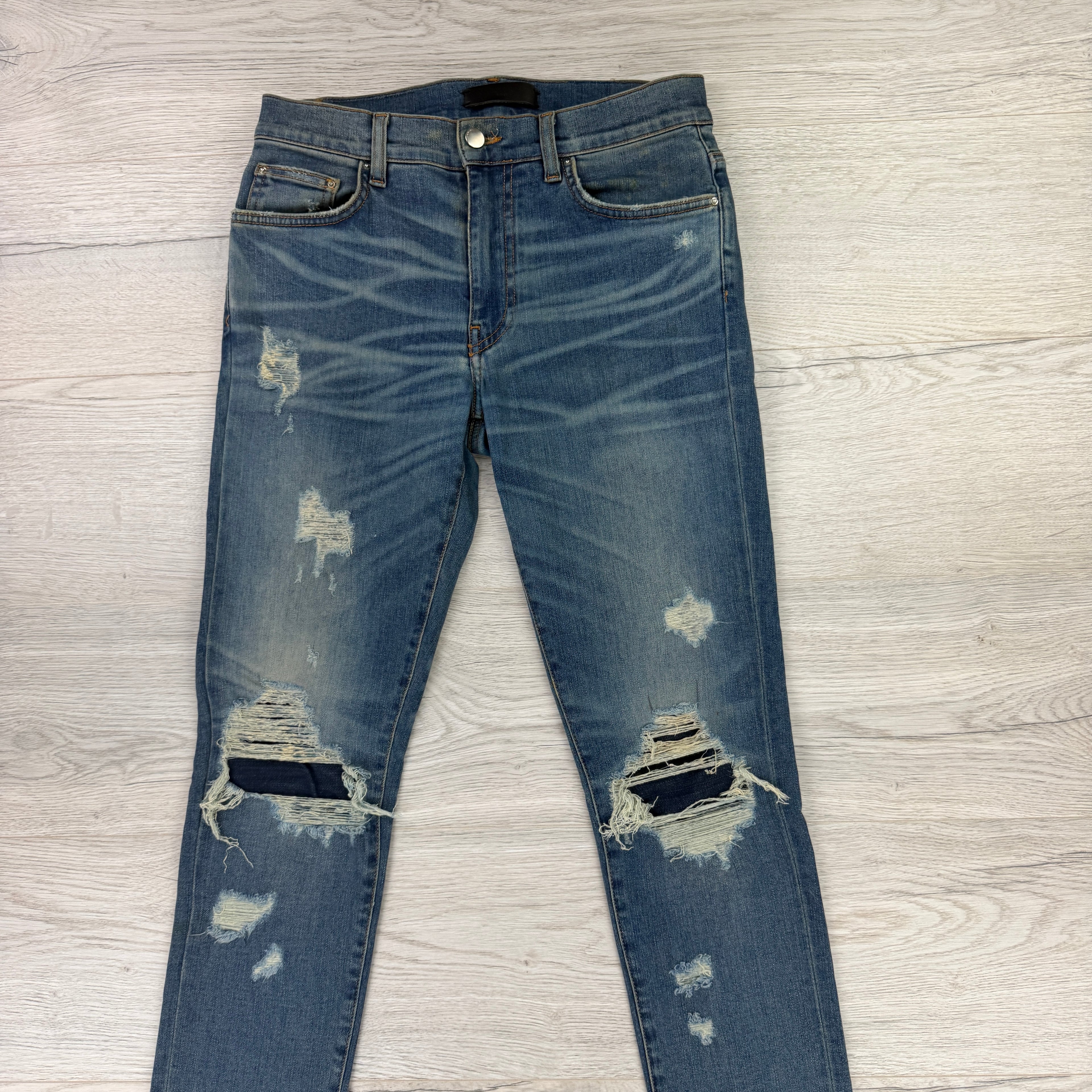 Amiri Men’s Blue MX1 Distressed Ripped Jeans - Uk 30