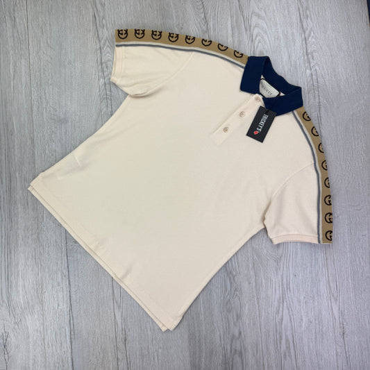 Gucci Men’s Beige Polo With Interlocking G Stripe - Large