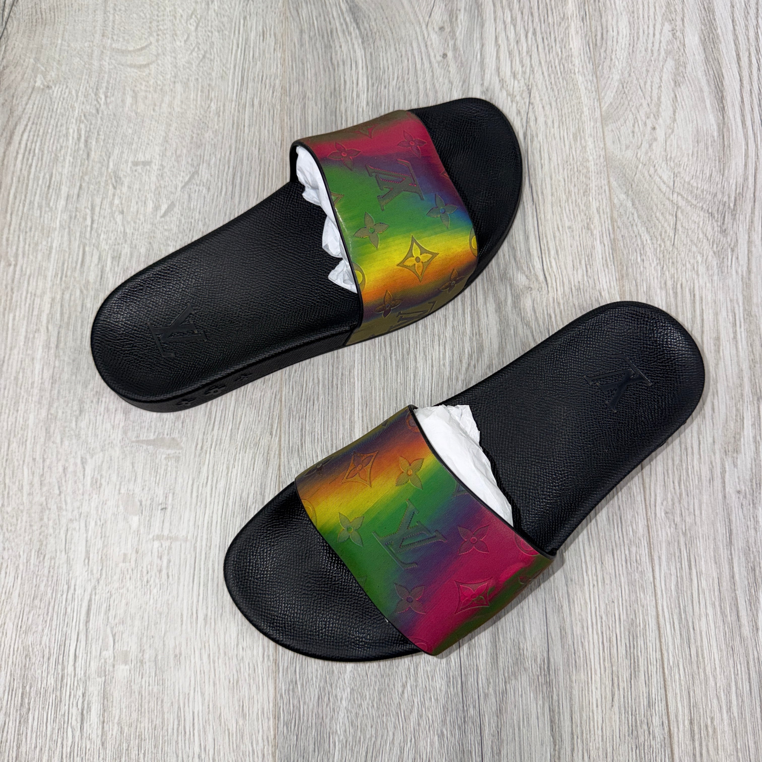 Louis Vuitton Multicolor Iridescent Monogram Rubber Waterfront Sliders - Uk 6 (Fit 7)