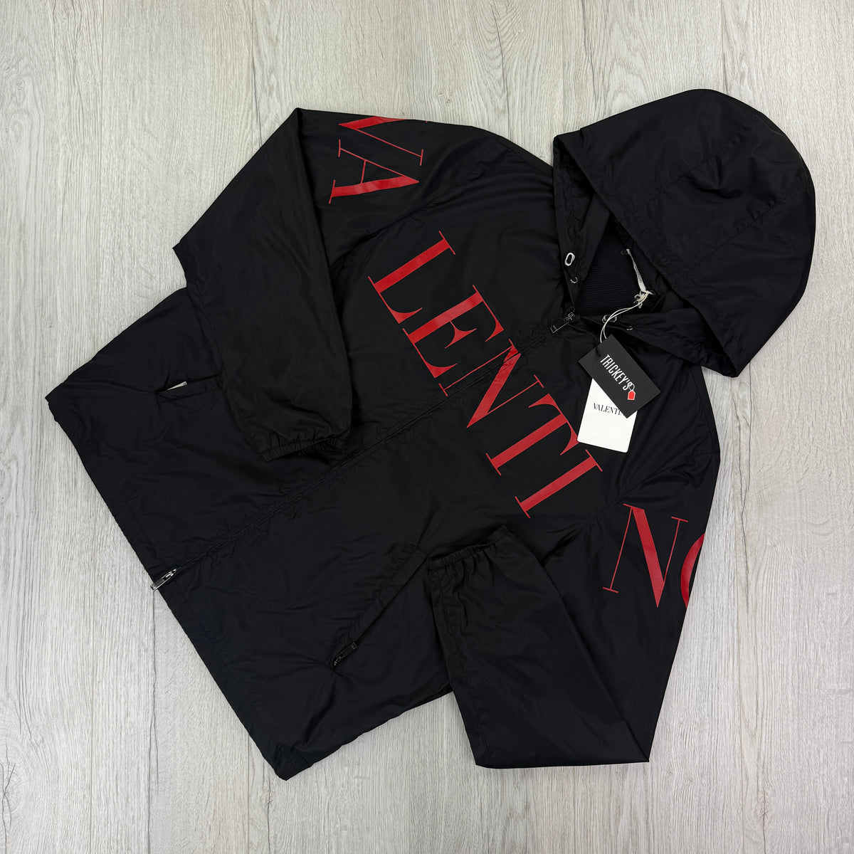 Valentino Men’s Black Windbreaker Jacket Red Logo - Size 50 (Fits Medium)
