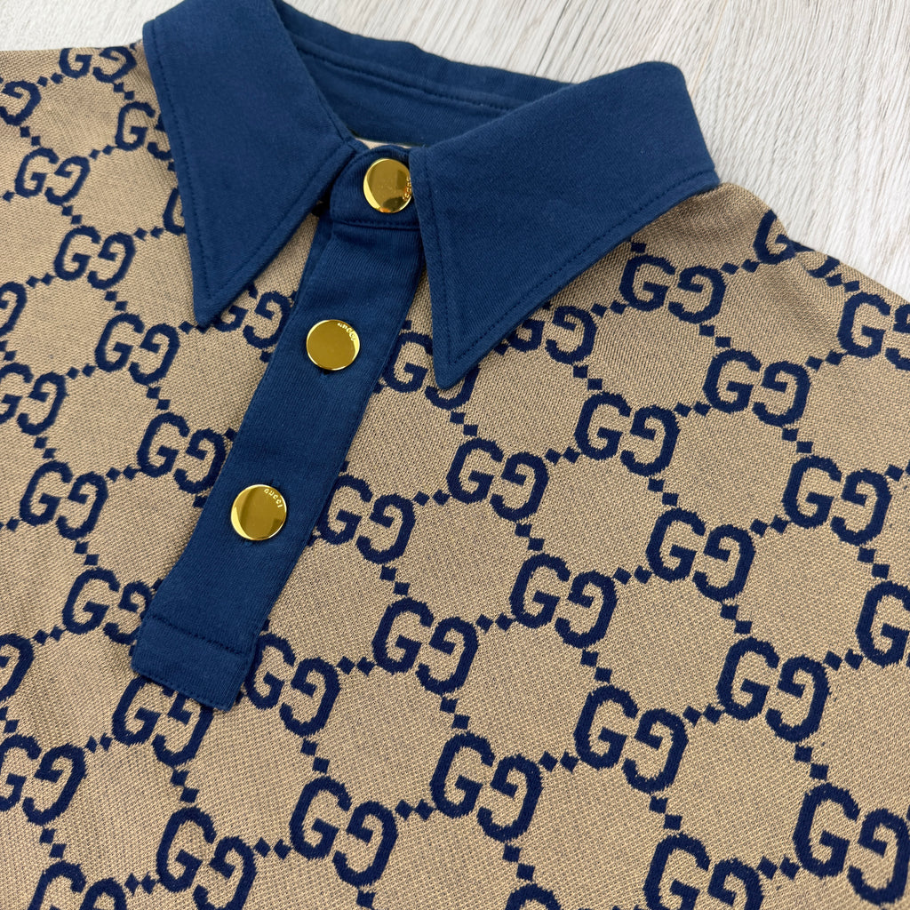 Gucci Men’s Beige & Navy GG Interlocking Polo - Slim
