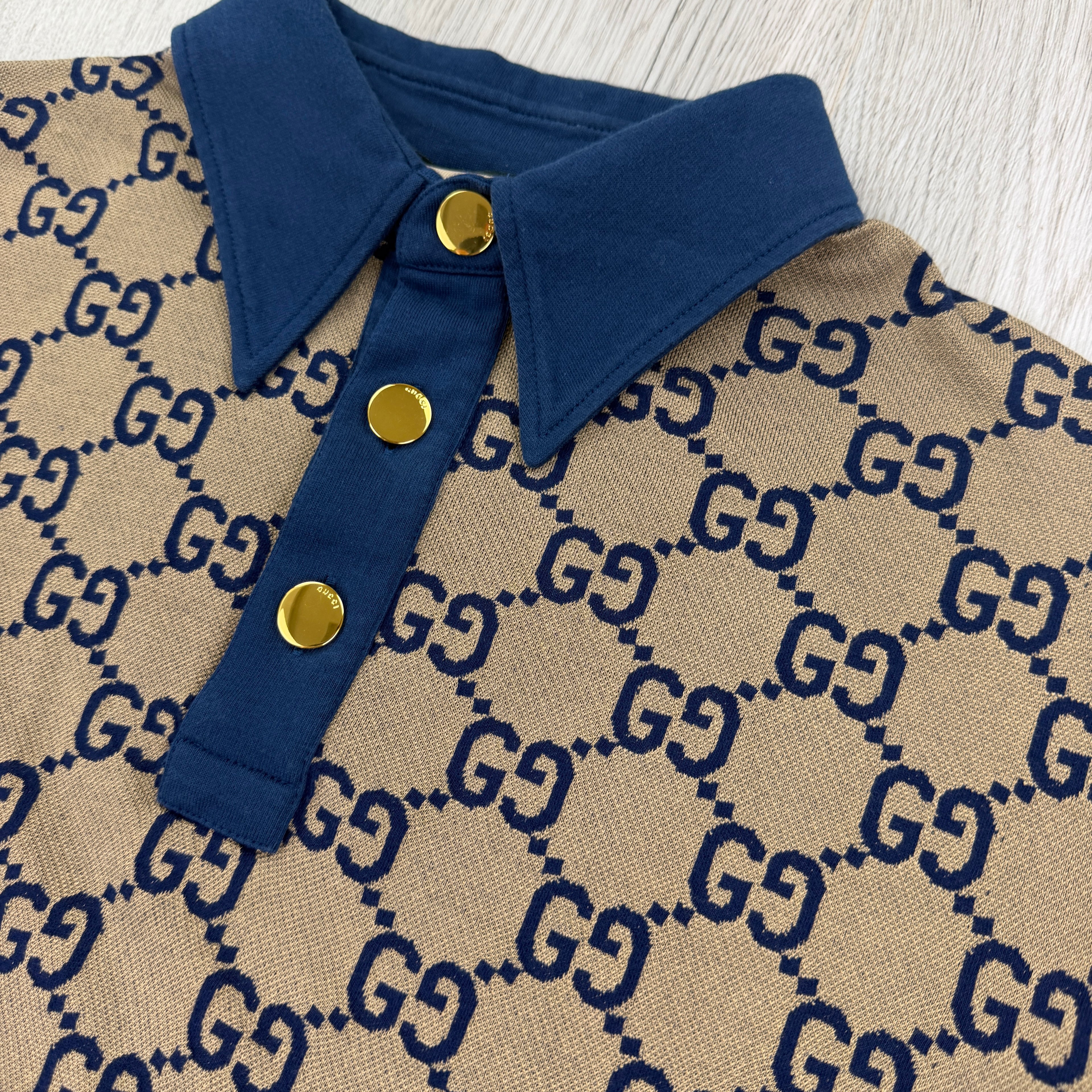 Gucci Men’s Beige & Navy GG Interlocking Polo - Slim