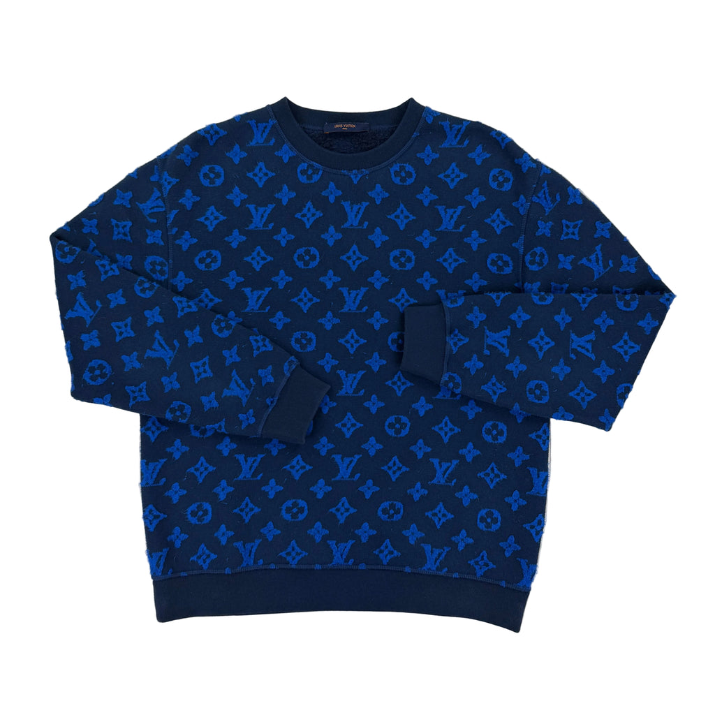 Louis Vuitton Men’s Blue Monogram Jacquard Crewneck Jumper - Small