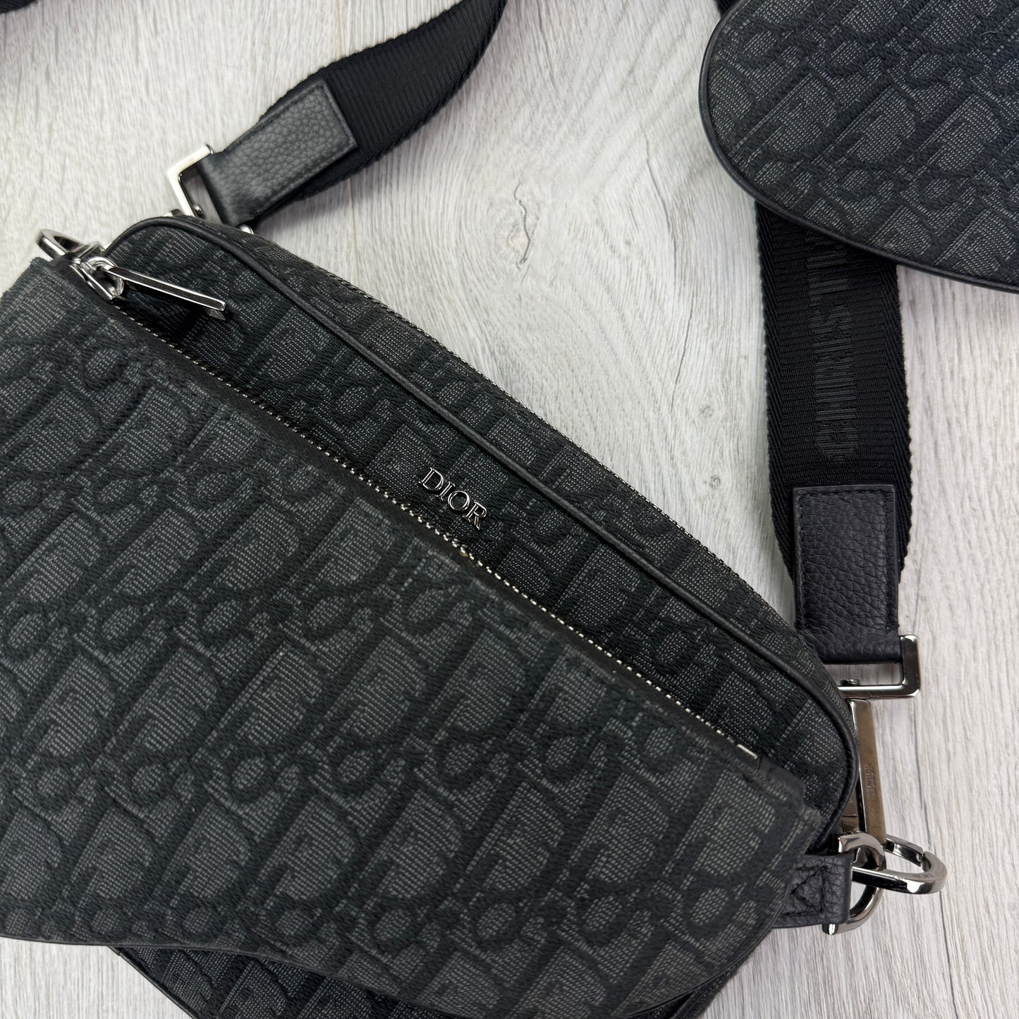 Dior Men’s Black Oblique Trio Saddle Bag