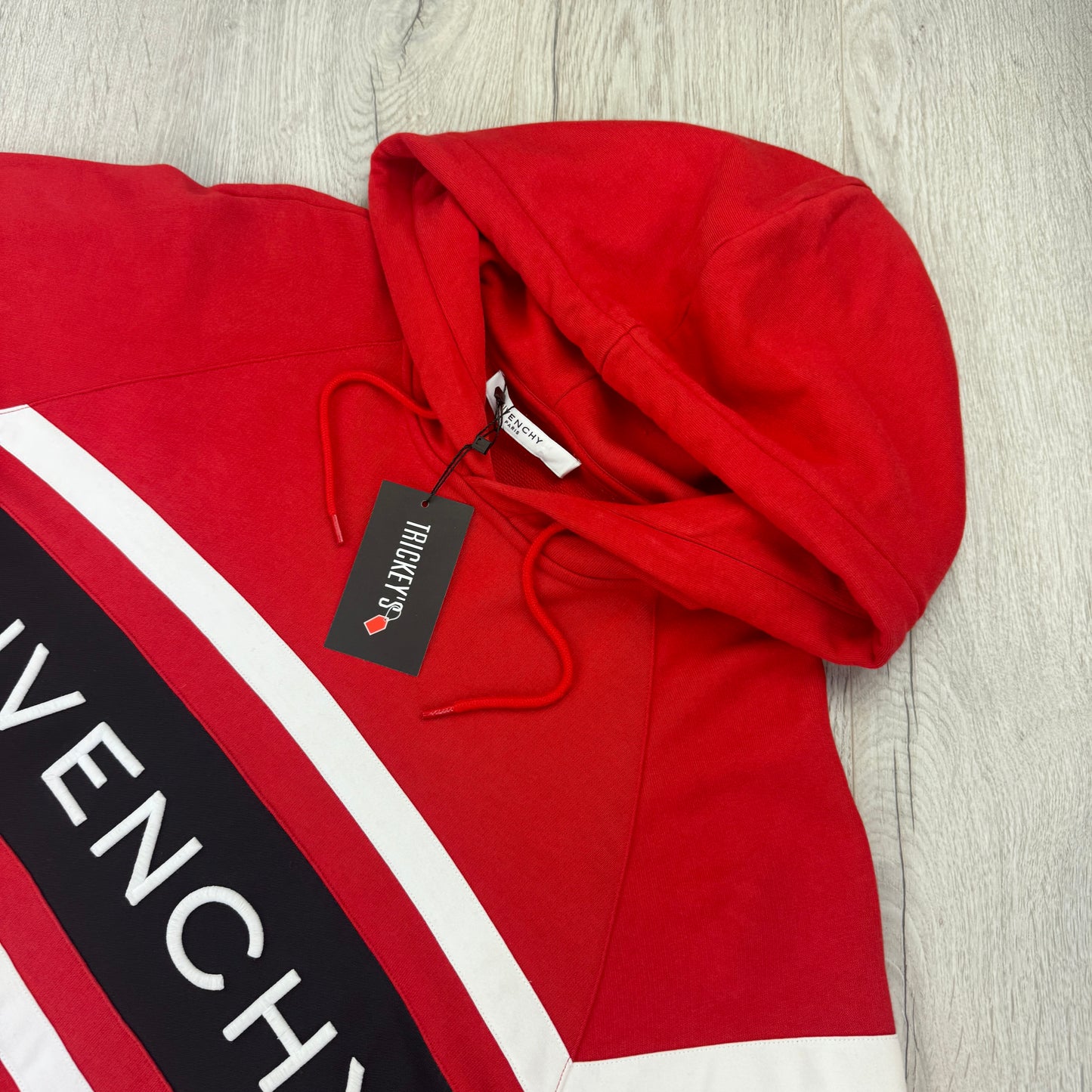 Givenchy Men’s Red Cotton Pullover Hoodie With Contrasting Stripes - Large