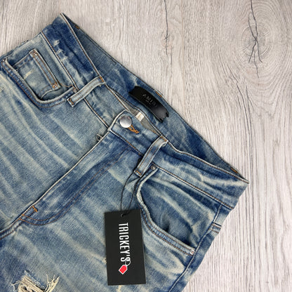 Amiri MX1 Light Blue Distressed Ripped Indigo Jeans - Uk 29