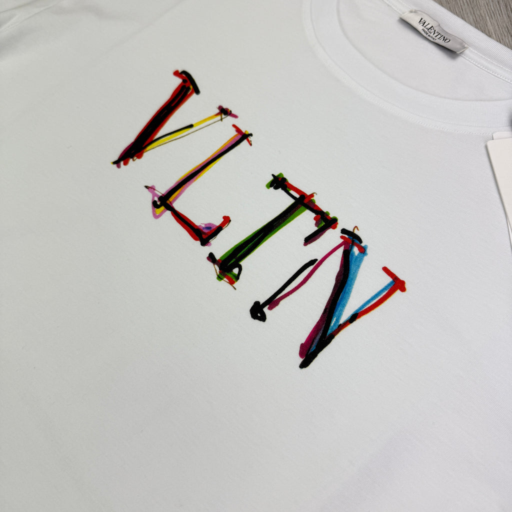 Valentino Men’s White T-shirt Coloured ‘VLTN’ Logo
